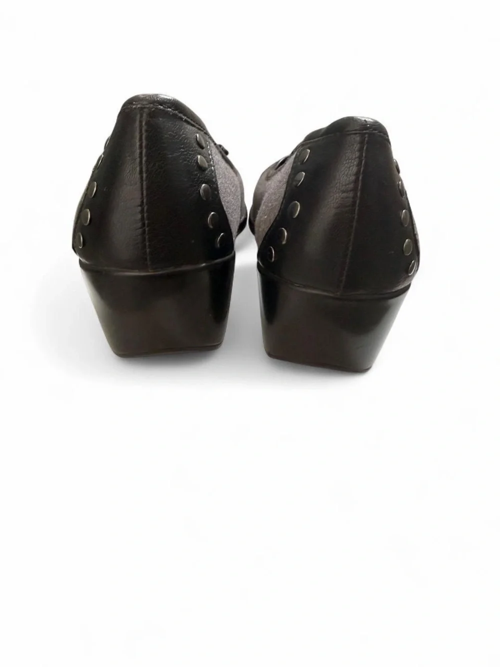 AEROSOLES Gray and Black Wedge Flats with Stud Detail